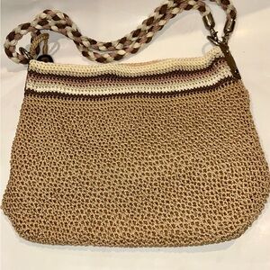 The Sak Chic Braided and Crochet Shoulder Bag in Tan and Cream